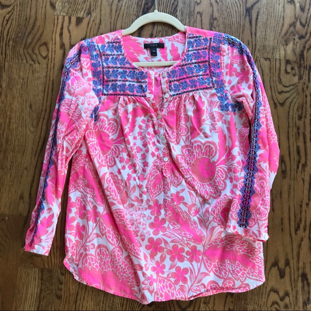 J. Crew Pink Floral Embroidered Tunic Top